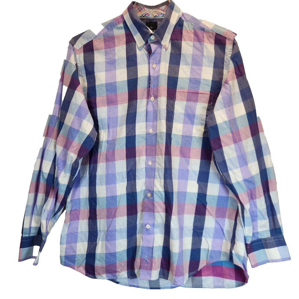 Tailorbird Men's Size XL Long Sleeve Button Down Shirt Purple Plaid Flip Cuff